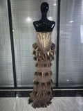 Luxury Women Sexy Sparkly Crystals Sequined Strapless Bodycon Floor Length Birthday Dress Performance Costume Stage Wear