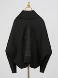 Solid Spliced Metal Zipper Jacket for Women Hooded Batwing Sleeve Patchwork Drawstring Hem Loose Sport Casual Jackets Female