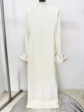 High Quality Women Petal Sleeves Slim Maxi Dress Black Rhinestone Long Sleeves Vestido Elegant Evening Club Party Outfit