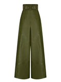 Women Fashion Faux Leather High Waist Wide Leg Loose Pants Sashes Zipper 2025 Spring Party Casual Street PU Trousers