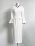 Luxury Crystal Flare Sleeve Formal Evening Dress Long Sleeves Slim Women's Gowns Trumpet Elegant Wedding Party Dress
