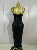 Elegance Pearl Beading Sequins Sleeveless Sexy Strap Bodycon Long Dress Women Celebrate Evening Party Birthday Outfit Vestido