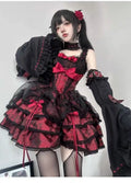 Olivegirl Black and Red Lolita Dress JSK Sweet Hotsweet Iolita Dress Cute Anime Cosplay Female Dress Birthday Party Party