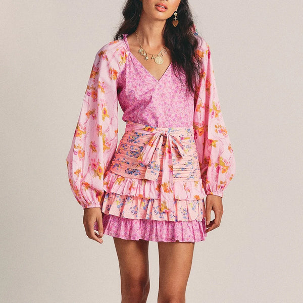Hit Color Slimming Dresses for Women V Neck Long Sleeve High Waist Temperament Mini Dress Female Fashion