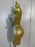 Women Sexy Strapless Mesh See Through Eveing Birthday Party Nightclub Stage Wear Sparkly Butterfly Rhinestone Sequins Mini Dres