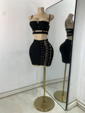 Women's Glitter Crop Top Short Skirt Bandage Sets Nightclub Performance Outfit Two Pieces Party Birthday Clothing
