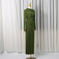 Elegant Slim Fit Folds Irregular Long Dress Fashion Women Long Sleeve Diagonal Collar Robes 2025 Chic Party Banquet Wear