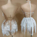 Glamorous Tassel Mesh Birthday Party Dress Stage Performance Costume Dance Waist Splicing Hip Wrap Skirt Outfit Vestidos De Gala
