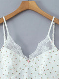White Cozy Homewear Lace Trim Polka Dot Mini Slip Dress for Women Slim Satin Fabric Nightgown for Pajama Parties