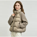 Women Cropped Puffer Jacket Stand Collar Cable Knit Sleeves Patchwork Zip Up Lightweight 2026 Lady Quilted Winter Warm Outerwear