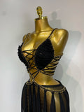 Women Sexy Hollow Out Backless Long Dress Two Piece Set Nightclub Stage Performance Costume Eveing Birthday Party Cocktail Dress
