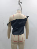 American Hot Girl Style Solid Tank Tops for Women Diagonal Collar Off One Shoulder Slimming Streetwear Vest Female Summer