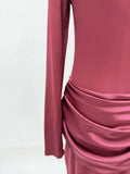 Elegant Style Pencil Dresses for Women O Neck Shoulder Pud Long Sleeve High Waist Pleated Slim Maxi Dress Female