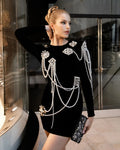Luxury Beaded Black Bandage Short Dress Fashion Hepburn Party Banquet Performance Wear Cocktail Formal Gown Luxury Evening Gowns