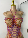 Crystal Rhinestone Tassel Body Chain Harness Bra for Women Multi-layer Shiny Gemstone Body Jewelry Sexy Halter Neck Bikini Chest