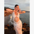 White Lace Hollow Out Halter Long Dress Women Sexy Sleeveless Off Shoulder Slim Maxi Dresses 2026 Lady Holiday Beach Vestidos