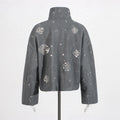 Solid Spliced Diamonds Loose Jackets for Women Stand Neck Long Sleeve Patchwork Pockets Coat Female New