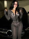 Polka Dot Letter Print 2 Piece Set Woman Tracksuit Trend Sexy Hooded Jacket+Pants Skinny Stretch Matching Streetwear