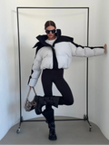 Black White Color Block Puffer Jacket Womens Zip Up Oversized Loose Fit Warm Coat Fall Winter Streetwear Daily Trendy Outerwear