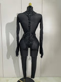 Sexy Festivals Outfit Sparkle Diamonds Sequins Black Spandex Jumpsuit Women Eveing Birthday Party NightClub Bar Stage Costume