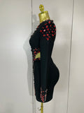 Women Celebrity Sexy Long Sleeve V Neck Rhinestone Black Bandage Dress Elegant Evening Club Luxury Birthday Party Dresses