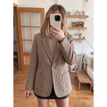 Vintage Notched Collar Blazer Women Single Button Long Sleeve Patch Pocket Check Coats Luxury Winter Fall Elegant Outerwear