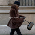 Trendy 2026 Winter Hot Chocolate Brown Peplum Fur Jacket Women Vintage Fashion Fluffy Faux Fox Fur Coat Long Outerwear