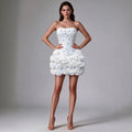 Luxury Sexy Rhinestone Strapless Prom Dress 3D Flower Off Shoulder Backless Bodycon Bandage Mini Wedding Guest Cocktail Gowns