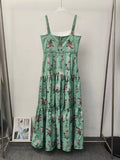 Boho Garden Parties Floral Print Maxi Sundress for Square Collar Sleeveless High Waist Slim Tiered Skirts for Casual Outings