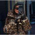 Fashion Leopard Print Ski Suit Women Stand Collar Hooded Zipper Coat Chic Slim Pants 2026 Winter Warm Casual Sport Windproof Set