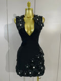 Women Crystal 3D Flowers Sexy Sleeveless V-neck Bandage Dresses Elegant Celebrate Evening Party Gown Birthday Club Party Dresses