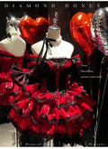 Olivegirl Sweet Lace Dress Lolita Red Cute Girl Spring High-end Women Summer Birthday Party Elegant Princess Lolita Dresses