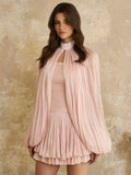Women's Spring Summer Stand Collar Capelet Fitted Mini Dress Elegant Formal Party Wear 2026 Trendy Feminine Fashion Dress
