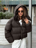 Women Short Hooded Quilted Jacket Oversized Zip Up Full Sleeve Padded Coat Winter Casual Street New Hot Chic Y2k Outerwear 2026