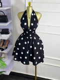 Women Dot Printed Sleeveless Halter V-neck Big Swing A-line Mini Dress  Summer Vacation Sexy Party Evening Dresses