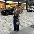 American Retro Sexy Plaid Shirt for Women Lapel Long Sleeve Loose Street Hot Girl Shirts Female Autumn Clothes New