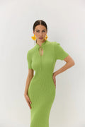 Short Sleeve Knitted Long Dress Female Slim Hollow Retro Elegant Sweater Dress 2025 Summer New High Waist Women‘s Dress