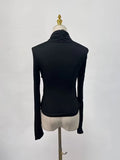 Sexy Off Shoulder Hollow Out Slim T Shirt for Women Halter Long Sleeve Spliced Metal Buckle Temperament Tees Female Fashion