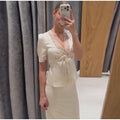 Sexy V-neck Lace Patchwork Solid Top Women Short Sleeve Single Breasted Lace Up Loose Tops Female Spring Chic Casual Streetwear