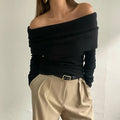 Solid Casual Pullover Sweaters For Women Slash Neck Long Sleeve Slimming Temperament Sweater Female Fashion Style