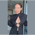 Fashion Crochet Blazer Shorts Set Women Slim Black Hollow Out Stand Collar Jacket Short Pantskirt 2026 Spring Lady Outfits New