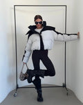 Black White Color Block Puffer Jacket Womens Zip Up Oversized Loose Fit Warm Coat Fall Winter Streetwear Daily Trendy Outerwear