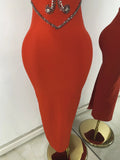 Luxury Rhinestone Women Elegant Strapless Beading with Necklace Bandage Celebrity Outfit Birthday Dress Evening Party Prom Gown