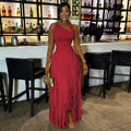 2026 New Women Birthday Party Dress Summer Slim Elegant Sleeveless Skew Collar Tassel Long Dresses Street Vintage Dress