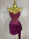 Women Party Celebration Sexy Stage Nightclub Outfit Sparkly Diamonds Crystals Mesh Short Two Pieces Set Luxury Birthday Dress
