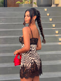 Camisoles Zebra Prints Lace Patchwork Women Dresses Party Outfits Female Sexy Club Skinny Bodycon Sheer Chic Trendy
