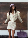 Floral Print Blazer Women's Skirt Set Elegant Cropped Jacket Mini Skirt Two Piece Set Spring Business 2026 Casual Outfit New