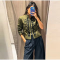 Women Woven Patchwork Napoleon Jacket Shoulder Pad Long Sleeve Hook Closure Street Blazer 2026 Spring Chic Casual Edgy Crop Coat