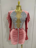Luxury Sparkly Crystals Sexy Mesh White Velvet Short Dress 2025 Women Elegant Evening Prom Birthday Party Dresses Stage Costume