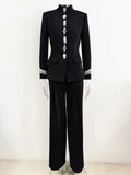 Women's Diamond Beaded Blazer Jacket Pants Set 2026 New Formal Slim Suit Jacket Trouser Two Piece Set Outfit